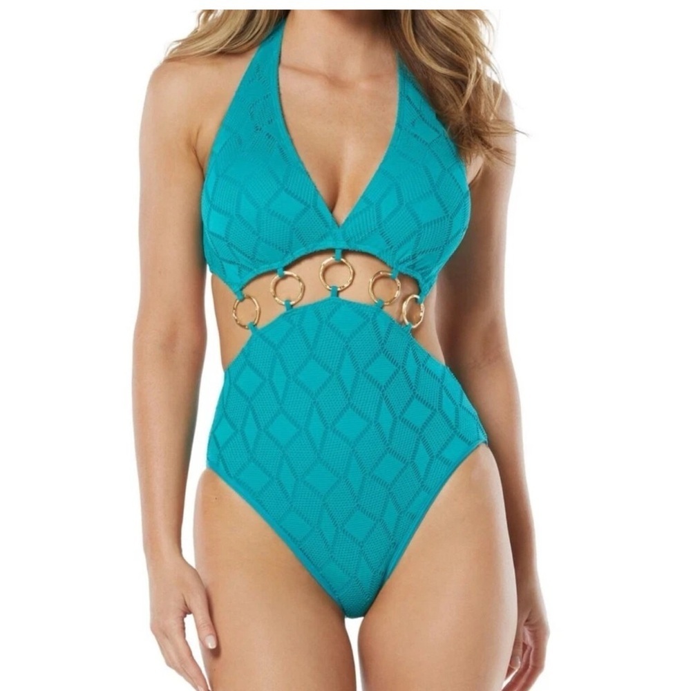 Vince Camuto Teal One Piece Swimsuit with Cutout Details